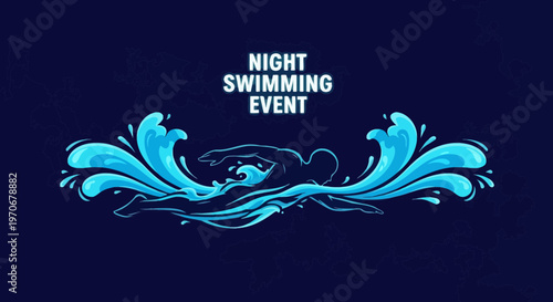Night Swimming Event Illustration Depicting Athlete Silhouette And Water Splash