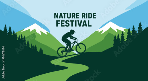 Nature Ride Festival: Mountain Biking Adventure in Scenic Landscape with Cyclist