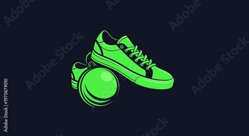 Neon Green Sneakers Symbolizing Sports and Leisure Activities on Dark Background