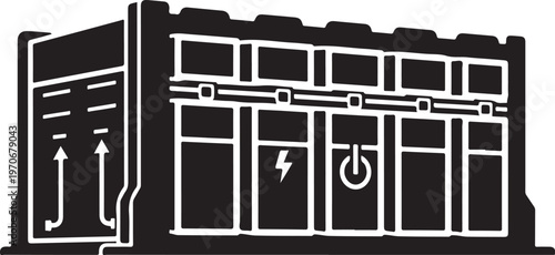 Electric panel icons, power distribution vector, industrial control symbols, black and white graphics