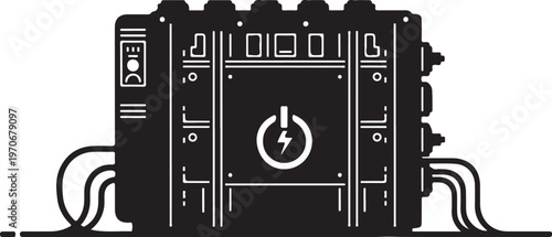 Electric power supply, industrial power converter, black vector illustration, electronic device, energy equipment
