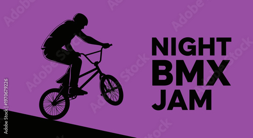 Night Bmx Jam Silhouette Rider Performing Extreme Tricks