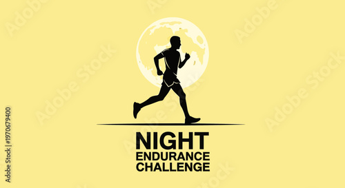 Night Endurance Challenge Silhouette: Runner Beneath A Glowing Moon Displaying Determination