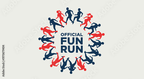 Official Fun Run: Dynamic Circle of Runners in Red and Blue, Community Event Emblem