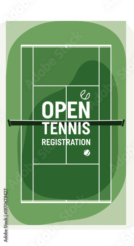 Open Tennis Registration On Vibrant Green Court Layout Design
