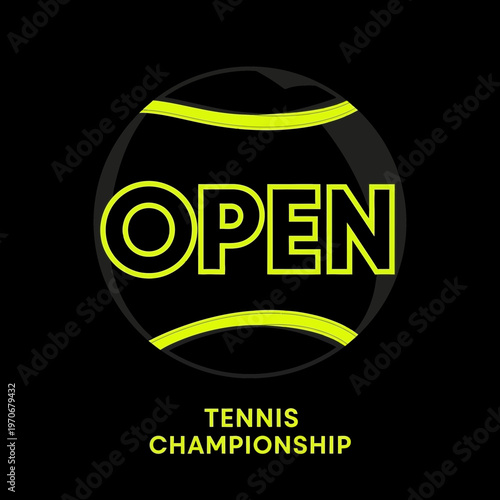 Open Tennis Tournament Emblem: Bold Typography and Neon Accents on a Sleek Black Backdrop