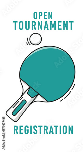 Open Tournament Registration: Ping Pong Paddle and Ball Icon for Competitive Sport Event