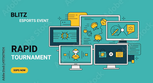 Online Rapid Esports Blitz Tournament Announcement with Modern Computer Visuals Graphics Design