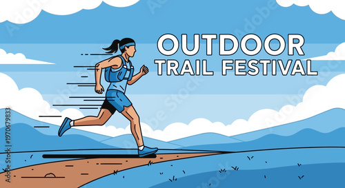 Outdoor Trail Running Festival Illustration With Runner And Beautiful Landscape