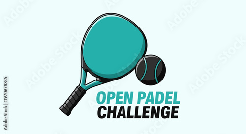 Open Padel Challenge Illustration with Racket and Ball, Perfect for Sport Graphics
