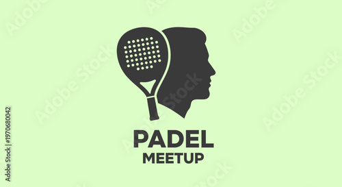 Padel Community Concept With Racket And Silhouette Head
