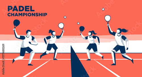 Padel Championship Depiction Showing Athletes Playing Sport with Modern Graphical Illustration