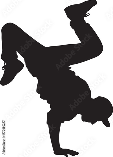 Silhouette of a Breakdancer Performing a One-Handed Freeze Move on White Background