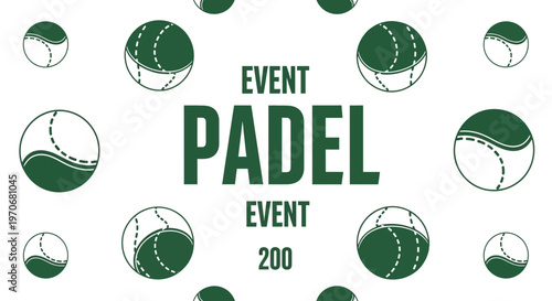 Padel Event Graphic Design With Green Balls and Text on White Background