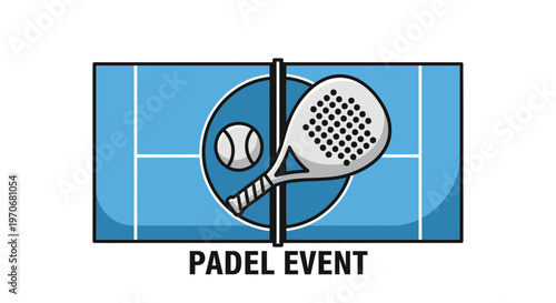 Padel Event Graphic With Racket And Ball On Court Illustration