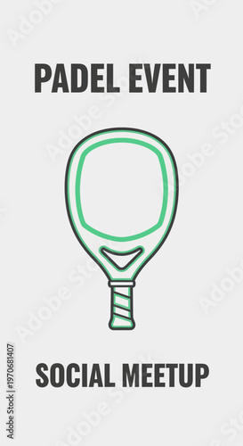 Padel Event Social Gathering: Illustrated Paddle Racket Design and Community Meetup Concept