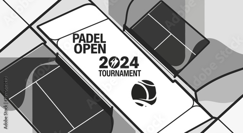 Padel Open 2024 Tournament Graphics With Ball And Court Abstract Design