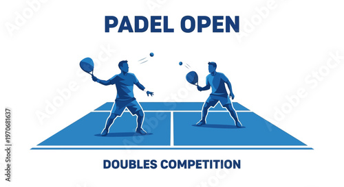 Padel Open Doubles Competition Featuring Dynamic Silhouettes, Sport Illustration Design