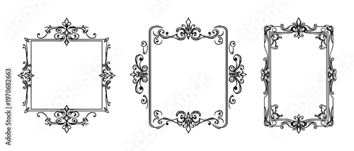 Tarot card frame set with ornate black line art design featuring mystical, esoteric, witchcraft with magic and occult symbols