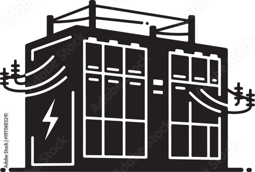 Electric substation, power distribution station, electrical transformer, industrial icon