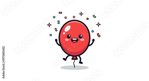 Cute round red character dancing with smile.