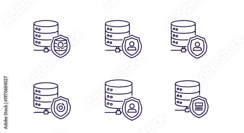 Database Security and Data Protection Icons Set.