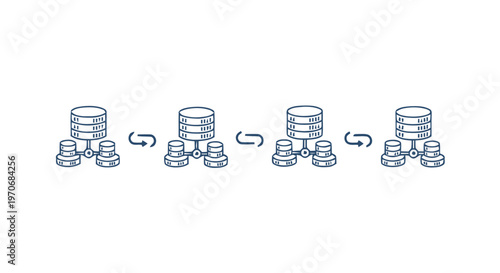 Database Replication Process Illustration with Arrows on White Background.