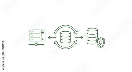 Data server illustration showing database security and data transfer.
