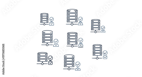 Data server network with users and check marks for verification.