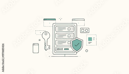 Data Server Security with Shield and Key Illustration.