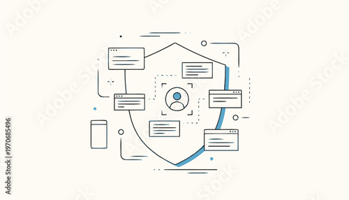 Digital Data Security Network Protection Shield Concept Illustration.