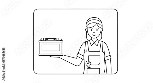 Female Mechanic Holding Car Battery, Auto Repair Service, Professional Technician