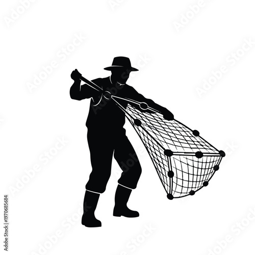 Fisherman with Landing Net Silhouette