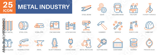metal industry icon set, factory, steel,metal,machine, and industry. Simple vector symbols collection suitable for symbols and more