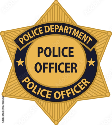 Police badge icon with six-pointed star and circular seal for law enforcement, officer identity, and public safety themes