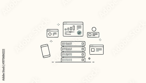 Data Servers and Devices - An Illustration of Networked Technology.
