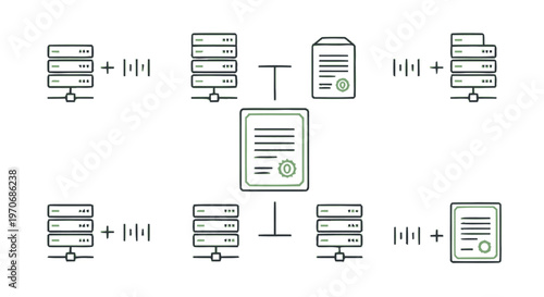 Data servers and documents connected in a secure network environment.