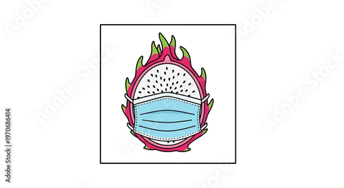 Dragon Fruit Wearing Medical Face Mask - Healthy Eating and Pandemic Protection Concept