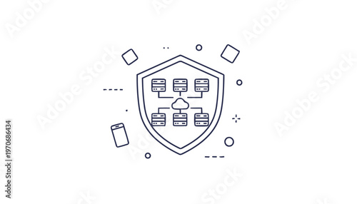 Digital Data Security Shield Protecting Cloud Computing Network Servers.