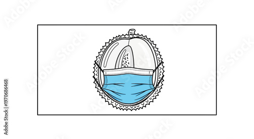 Durian Fruit Wearing a Blue Face Mask - Protection and Health Concept