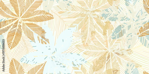 Stylized floral pattern with abstract leaves and delicate line work