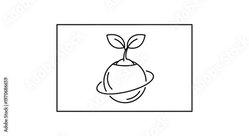 Eco friendly planet earth with growing plant sprout and orbit ring, sustainable growth concept