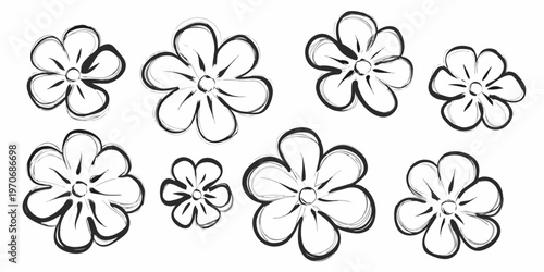 A collection of hand drawn floral sketches in black and white