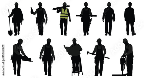 Construction Worker Silhouette Set – Industrial Laborer Vector Collection