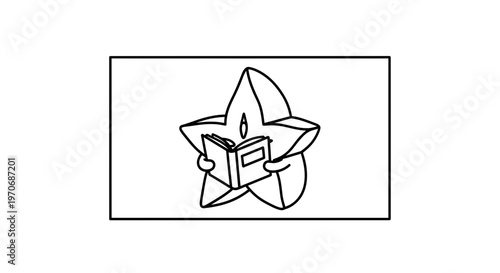 Cute Star Character Reading a Book, Educational Concept