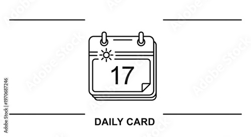 Daily Card Calendar Icon with Sun Symbol and Number 17, Reminder Concept