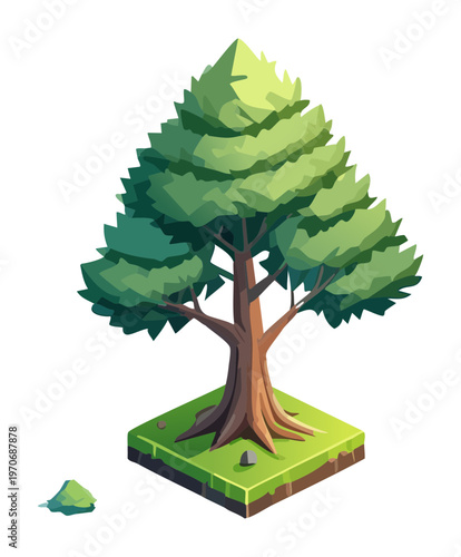 bushy green tree in isometric view for park landscape and garden environment decoration element for mobile game nature scenery construction asset and design project
