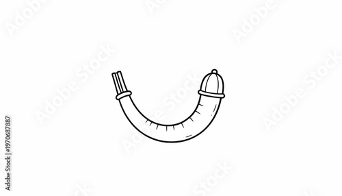 Curved Horn Musical Instrument Icon, Simple Line Art Drawing
