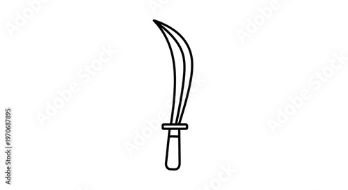 Curved Sword Silhouette Icon, Ancient Weapon Symbol, Warrior Blade Vector