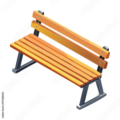 minimalist wooden park bench for garden landscaping and outdoor furniture design element in isometric view for mobile game nature environment scenery construction asset